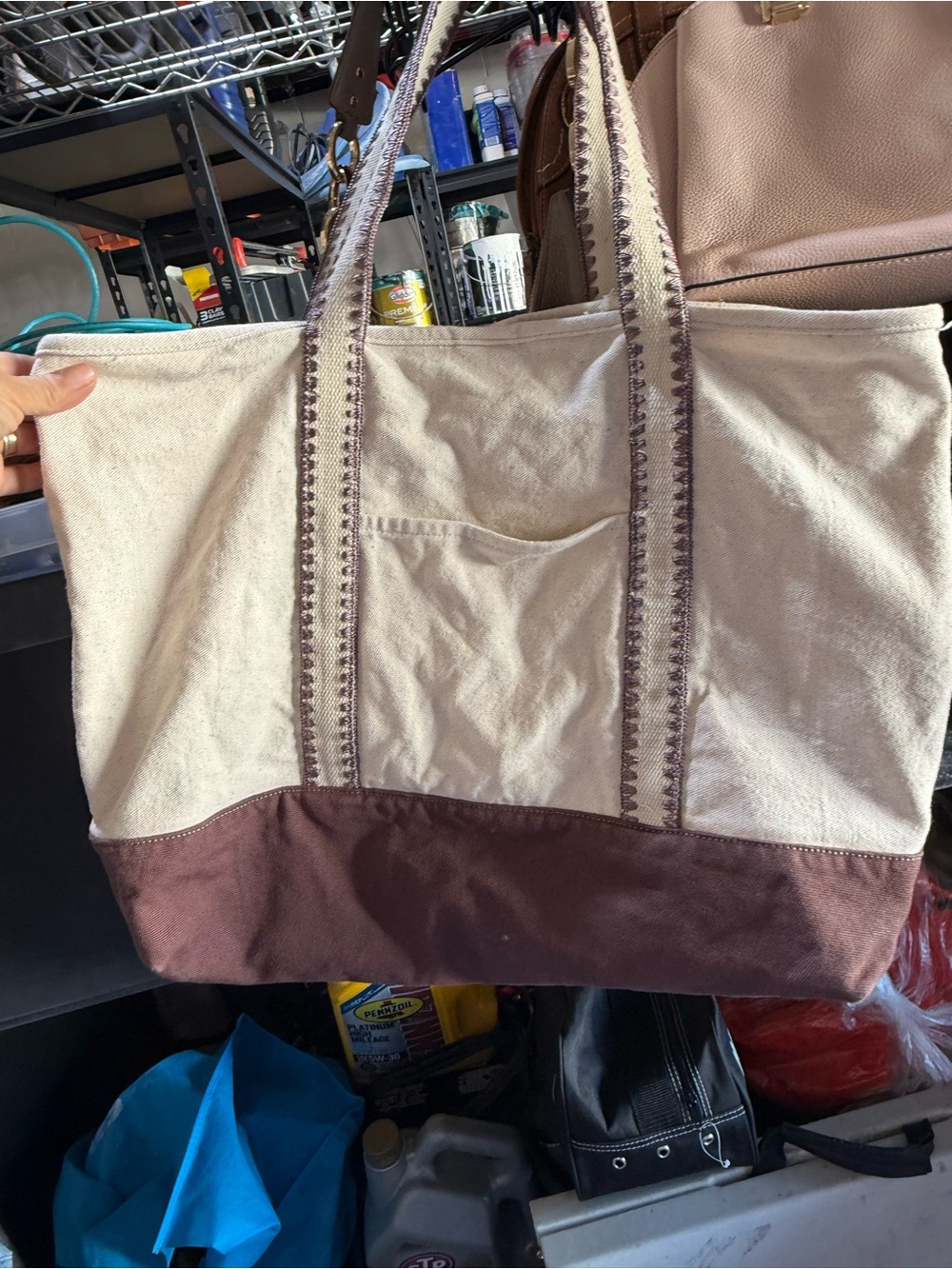 American Eagle Outfitters Cream and Brown Canvas Tote